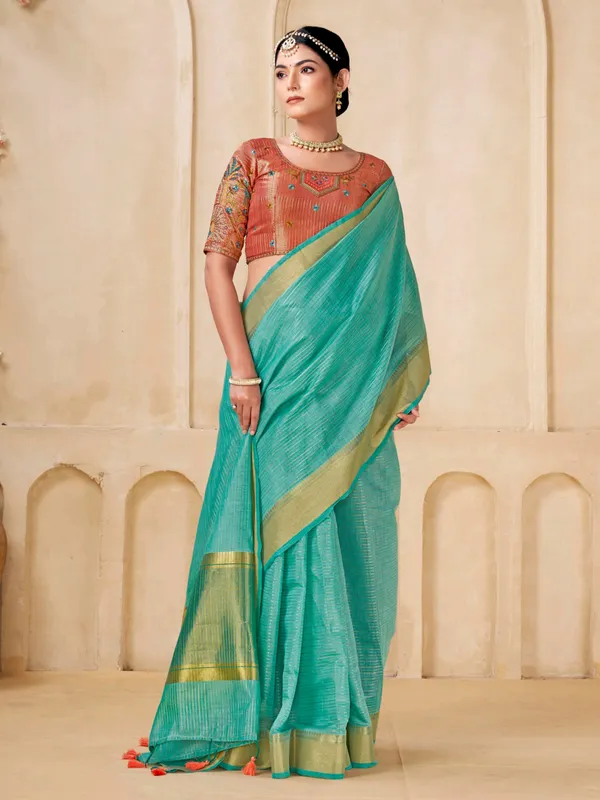 Rama green viscose saree for festival