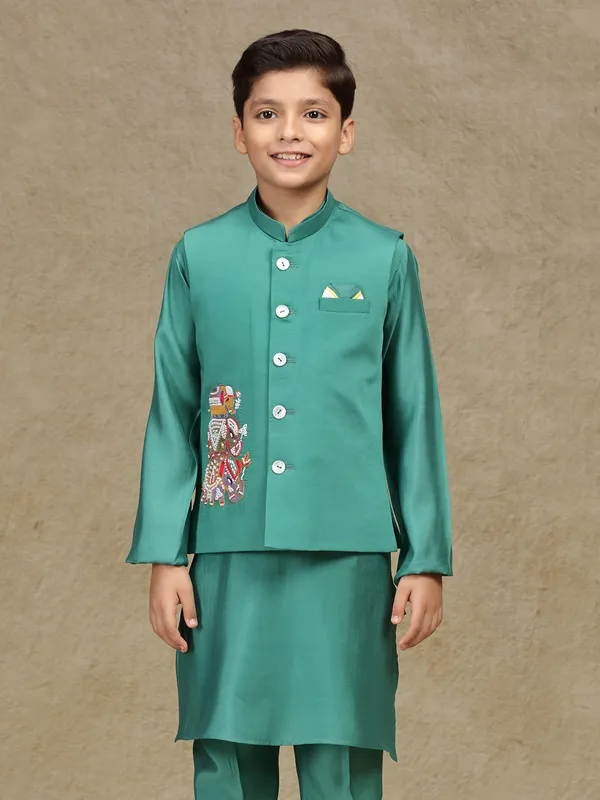 Rama green waistcoat set in silk