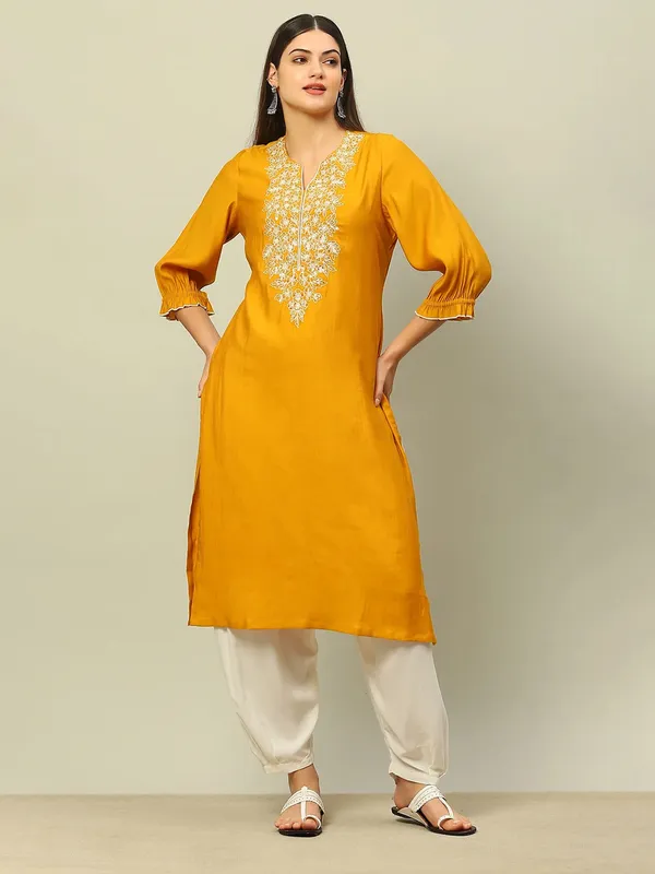 RANGRITI beautiful mustard yellow straight kurti