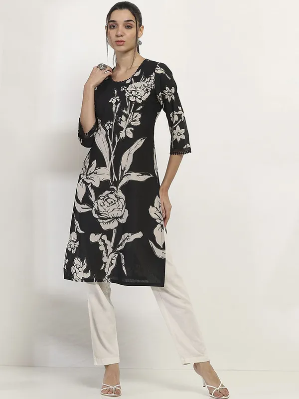 RANGRITI black cotton printed kurti