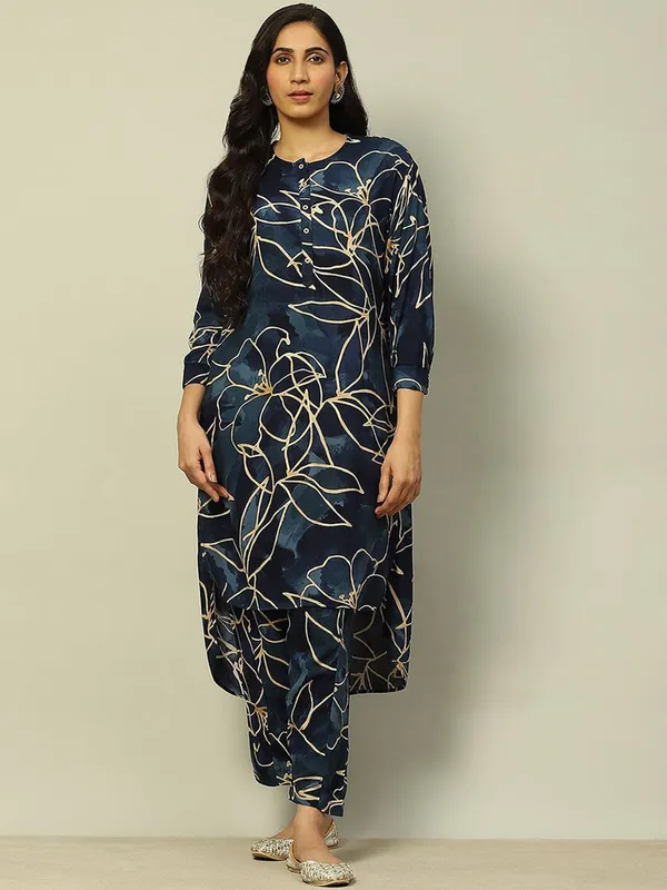 RANGRITI charcoal grey printed kurti set