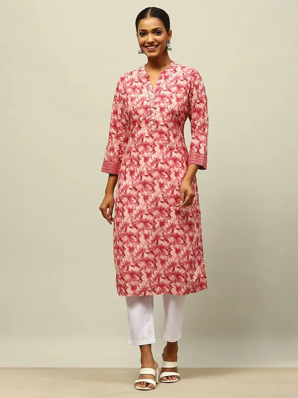 RANGRITI coral pink straight kurti