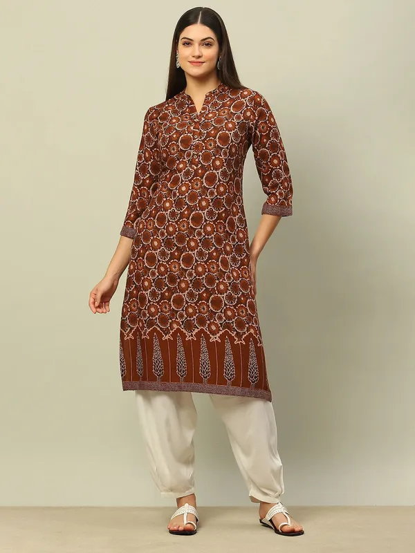 RANGRITI cotton brown printed kurti