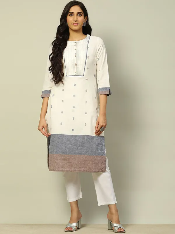 RANGRITI cotton white straight kurti