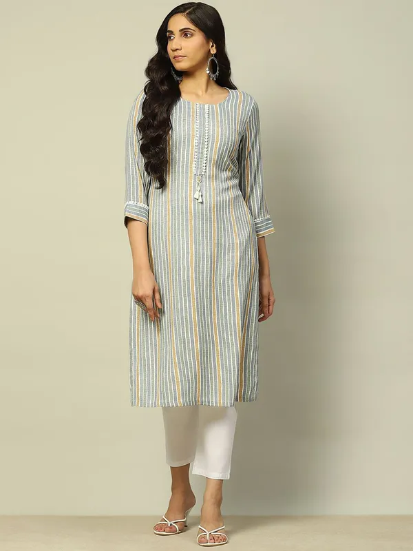 RANGRITI grey stripe cotton kurti