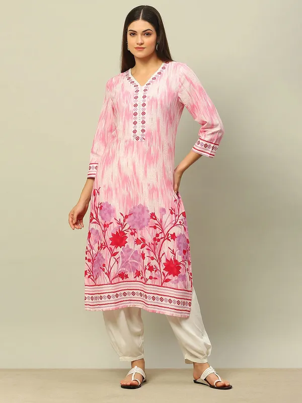 RANGRITI printed pink cotton kurti