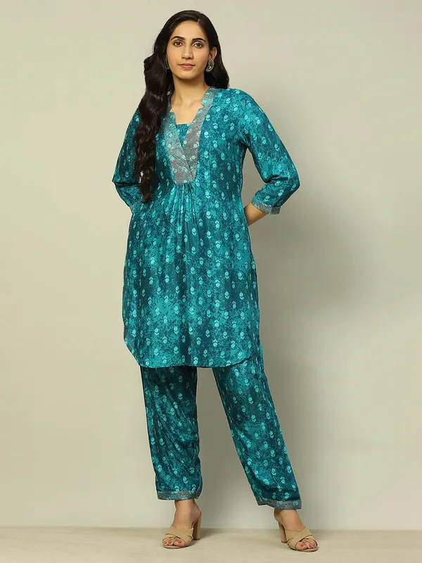 RANGRITI rama blue printed kurti set