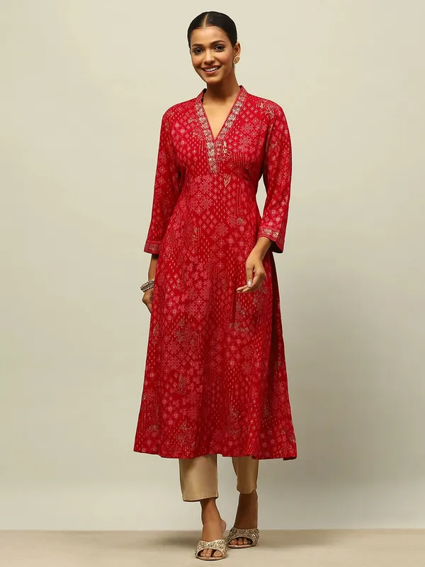 RANGRITI red printed anarkali kurti