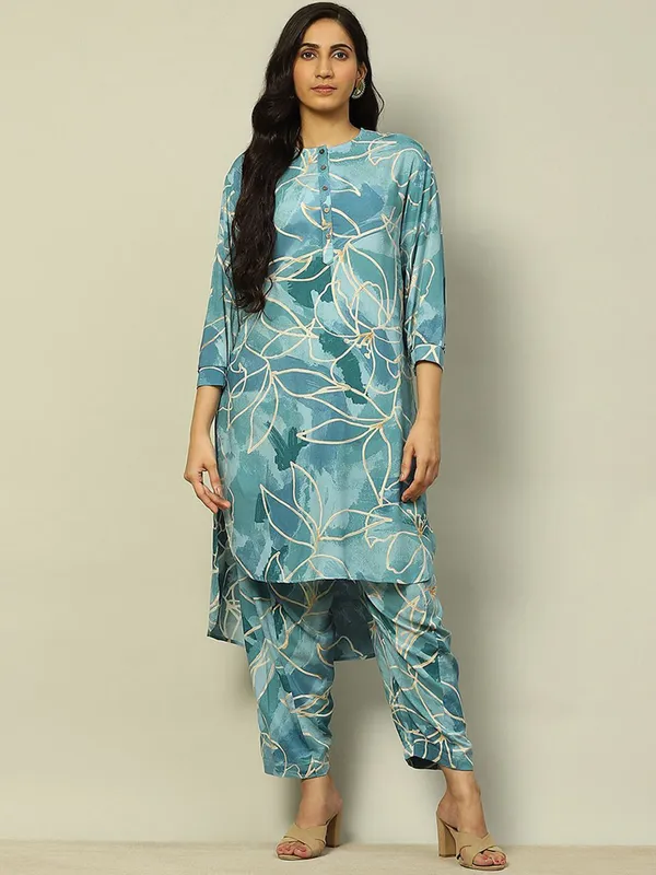 RANGRITI stone blue cotton kurti set