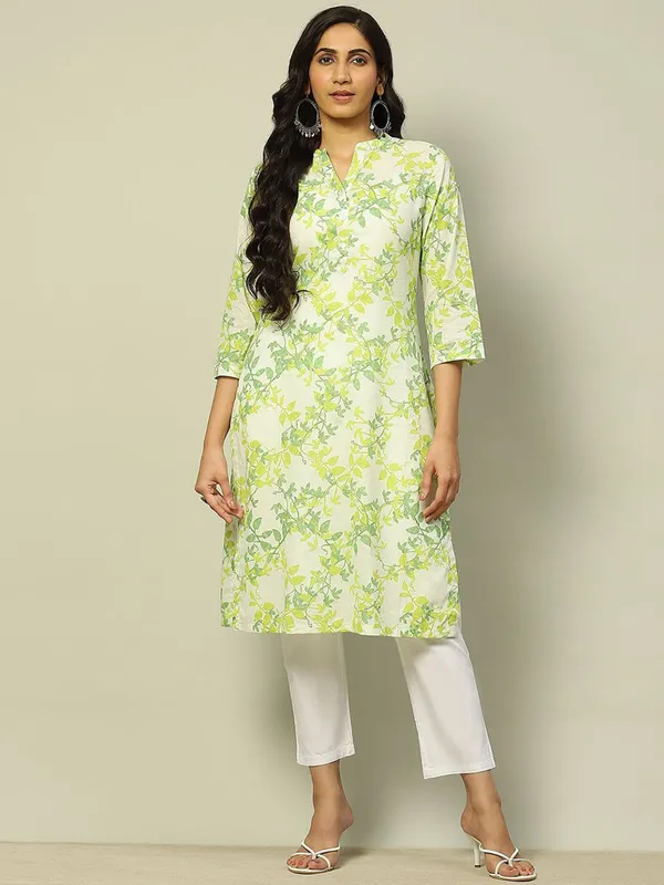 RANGRITI white printed straight kurti