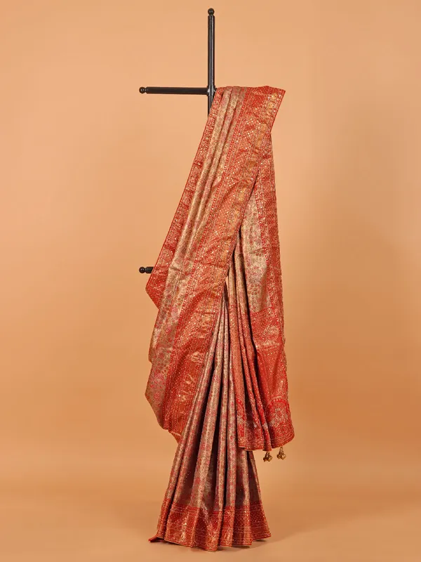 Rani color art kanjivaram silk saree with zari weaving