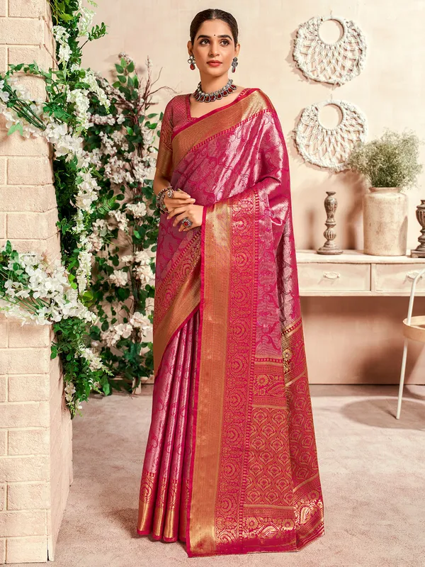 Rani color banarasi silk saree for wedding