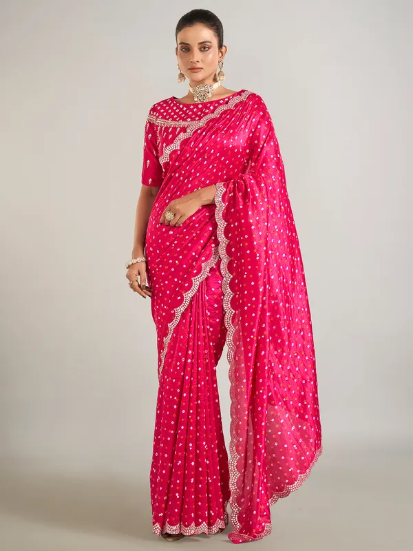 Rani color crepe silk wedding wear saree
