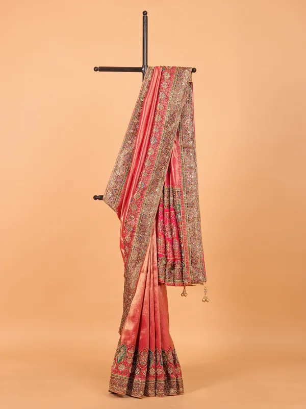 Rani color dola silk saree for wedding wear