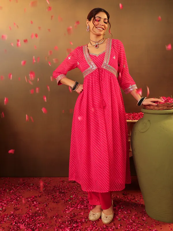 Rani color georgette printed kurti set