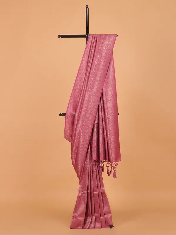 Rani color kanjivaram silk saree for festive