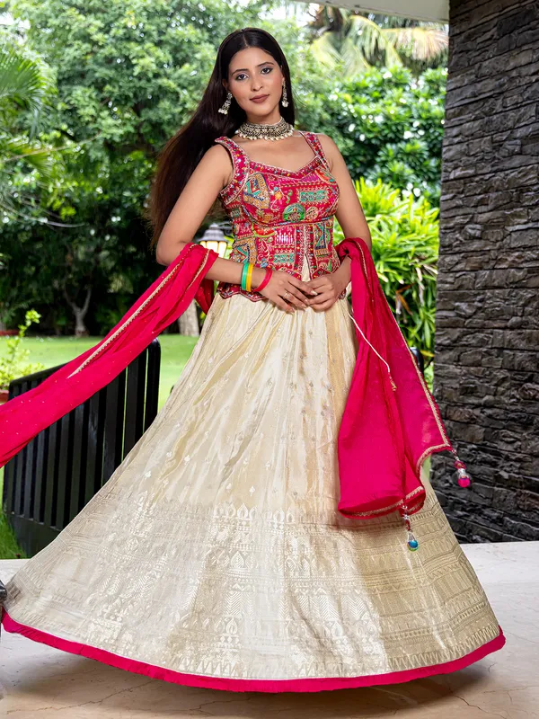 Rani color lehenga choli silk for women