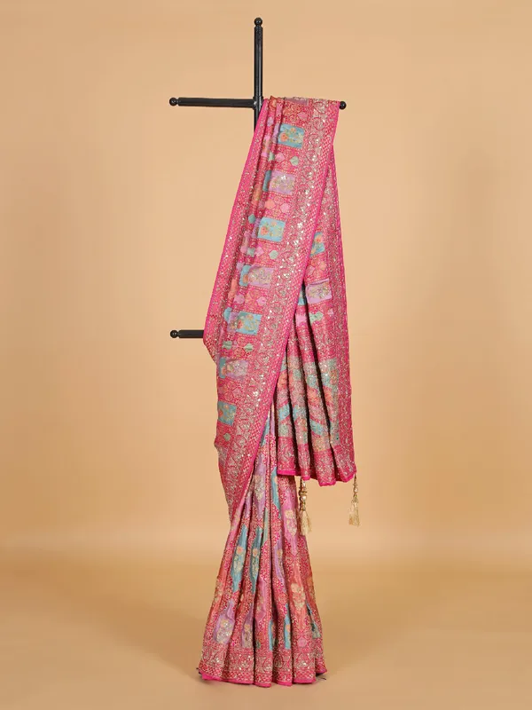 Rani color masru silk wedding wear saree