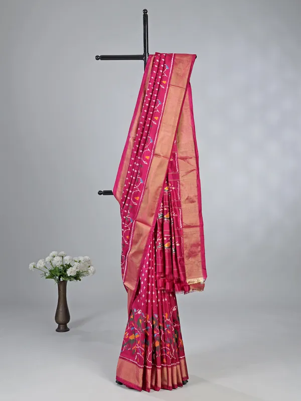 Rani color patola silk saree with printed