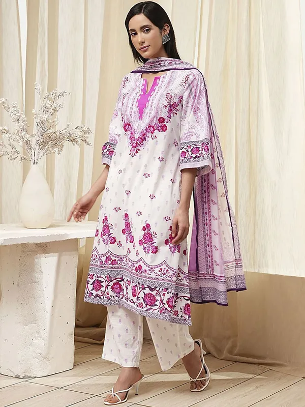 Rani color printed cotton kurti set for festive wear