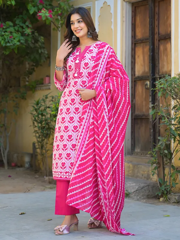 Rani color printed cotton kurti set for women