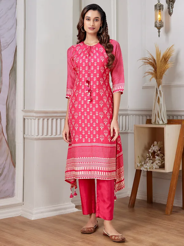 Rani color printed kurti set for festive