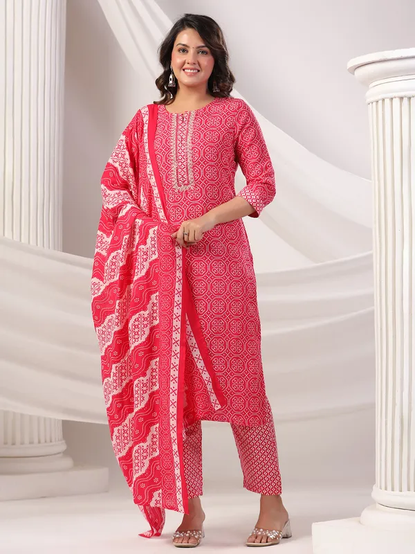 Rani color printed silk kurti set