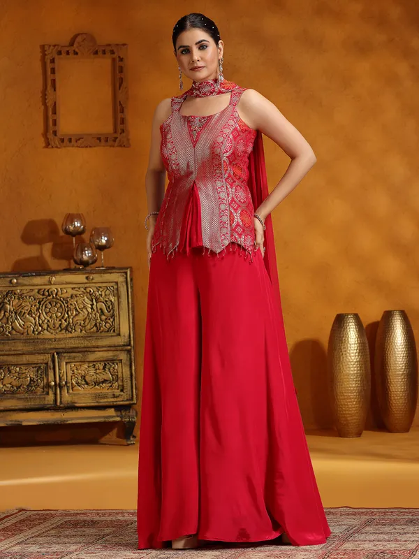 Rani color satin silk palazzo suit for wedding wear