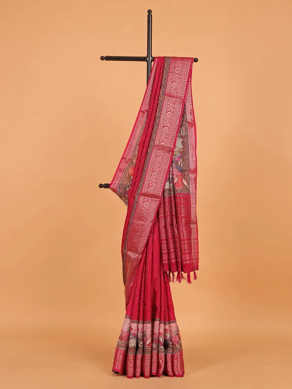 Rani color semi dola silk saree for women