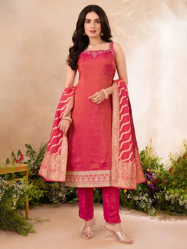 Rani color silk festive salwar suit