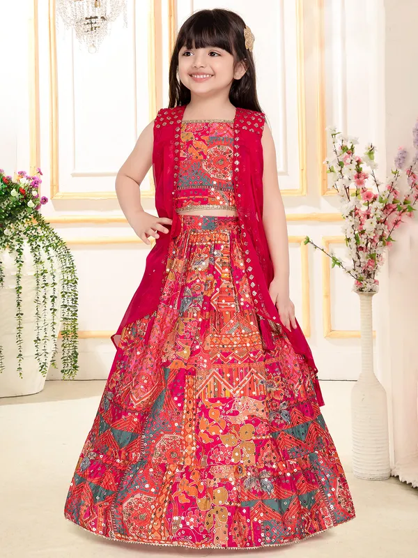 Rani color silk lehenga choli for wedding
