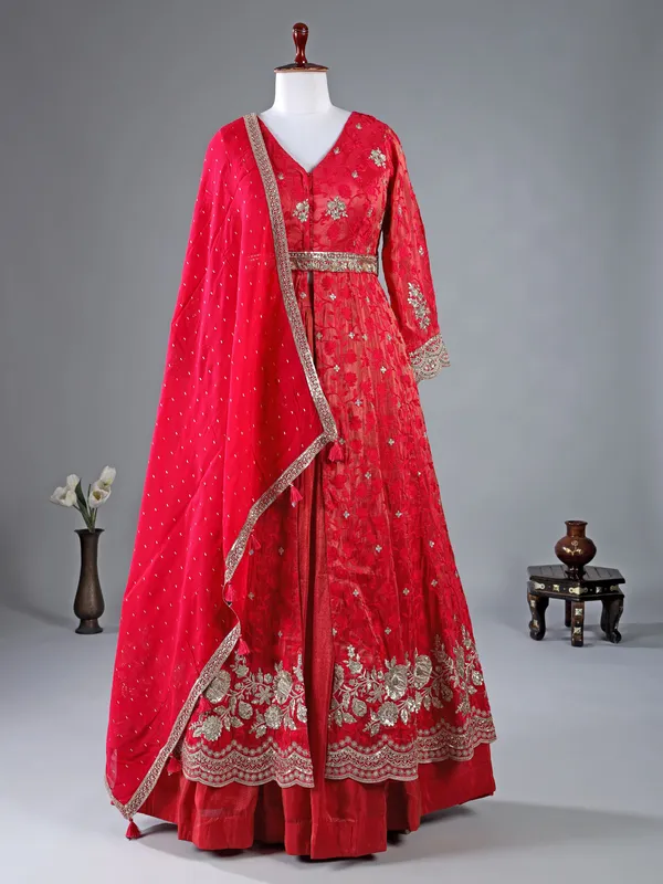 Rani color silk lehenga suit for wedding wear