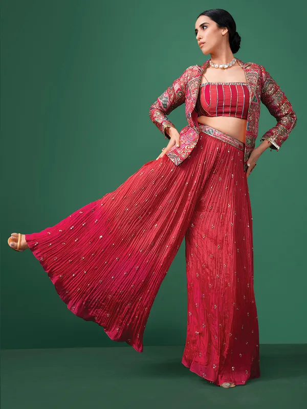 Rani color silk palazzo suit with jacket