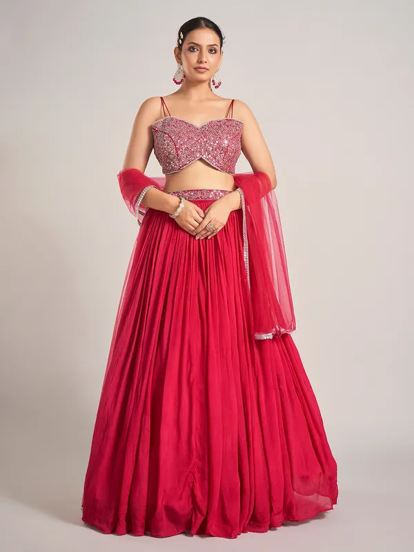 Rani color silk reception wear lehenga choli