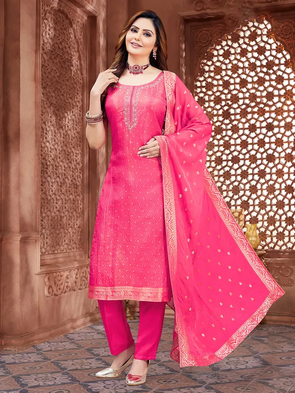 Rani color silk salwar suit for festive wear