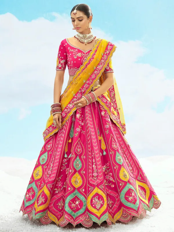 Rani color silk wedding wear lehenga choli