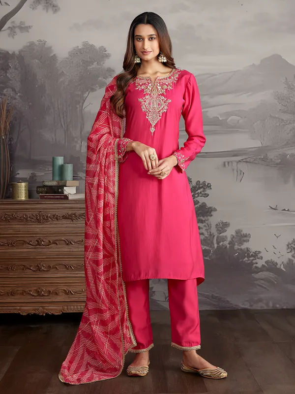 Rani color silk wedding wear salwar suit