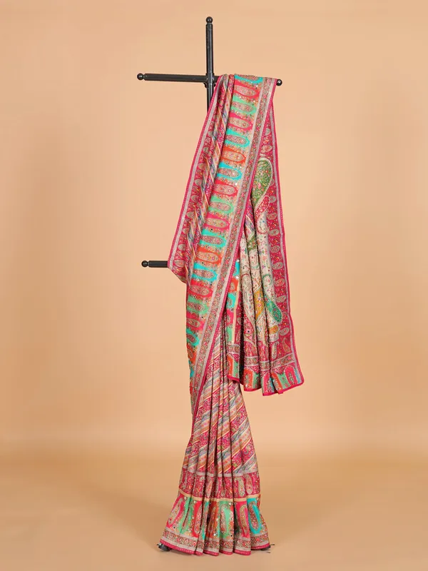Rani color silk wedding wear saree