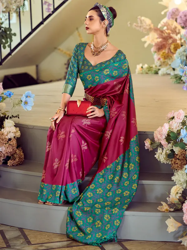 Rani color soft silk saree for festive