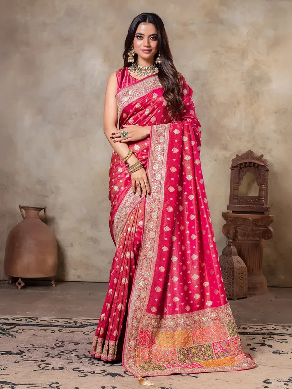 Rani color tissue silk wedding wear saree