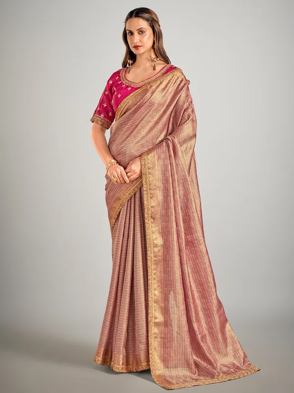 Rani color tissue silk zari weaving saree