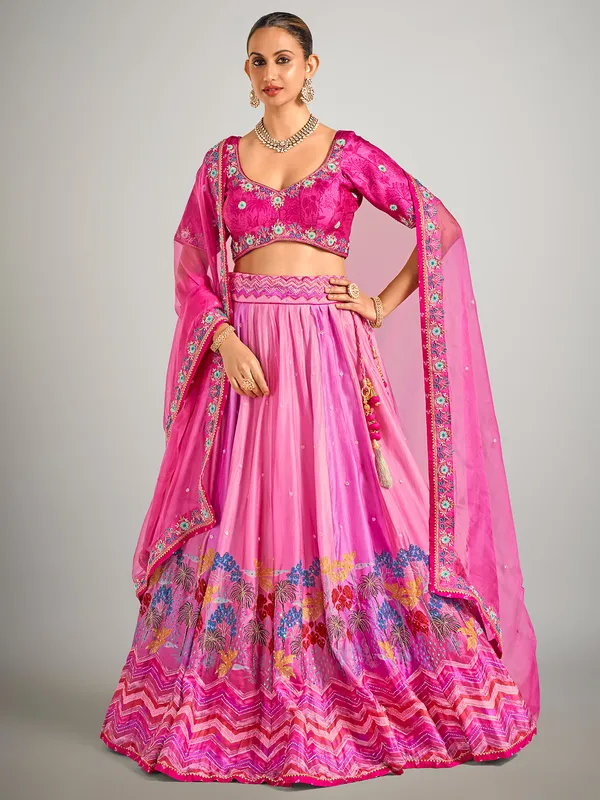 Rani color wedding wear silk lehenga choli