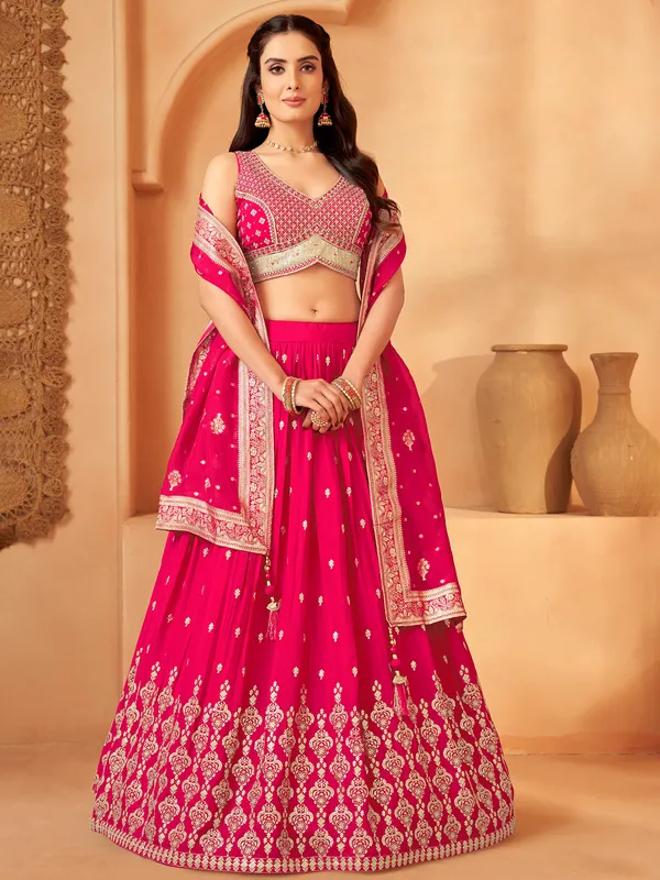 Rani colour georgette wedding lehenga choli