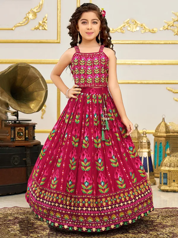 Rani colour silk lahenga choli for girl