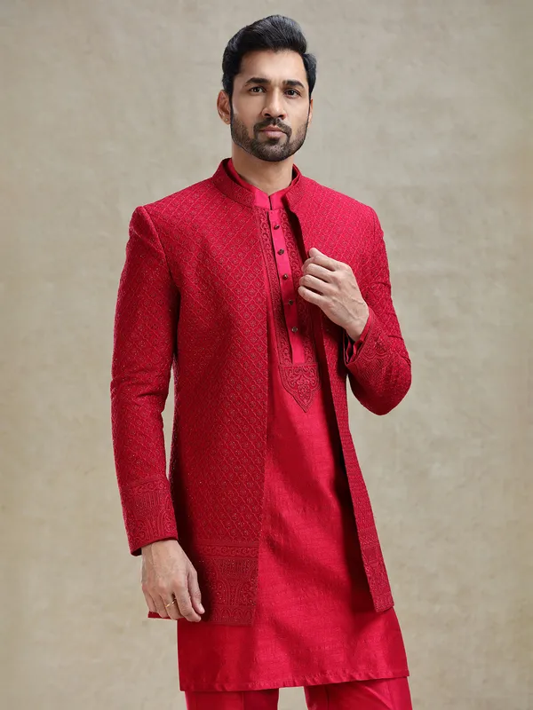 Rani coloured open jacket style indo-western set