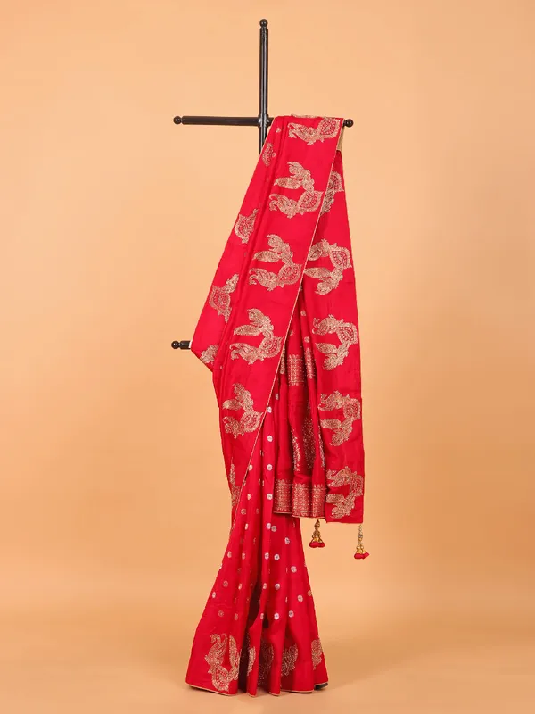 Rani pink dola zari weaving silk saree