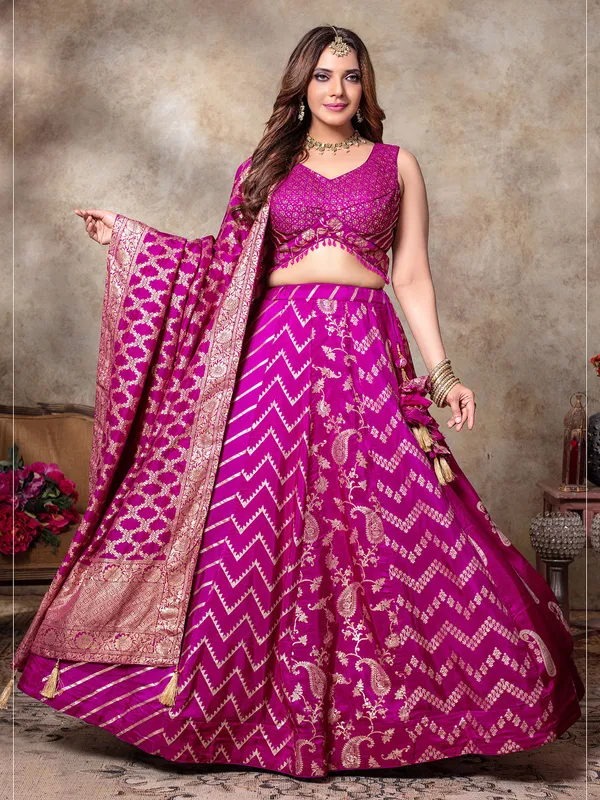 Rani pink lehenga choli in silk