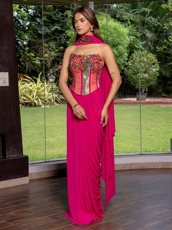 Rani pink net indowester suit for women
