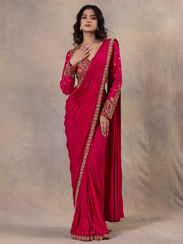 Rani pink ready to wear silk saree