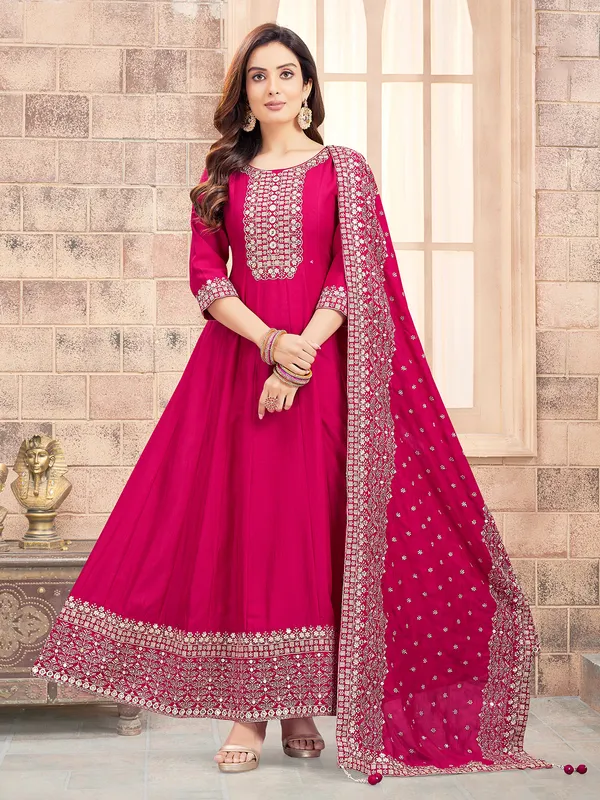 Rani pink silk anarkali suit for wedding